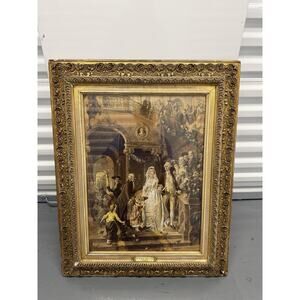 Vintage Carl Herpfer Wedding Procession Framed Print Large Gold Ornate 27 In